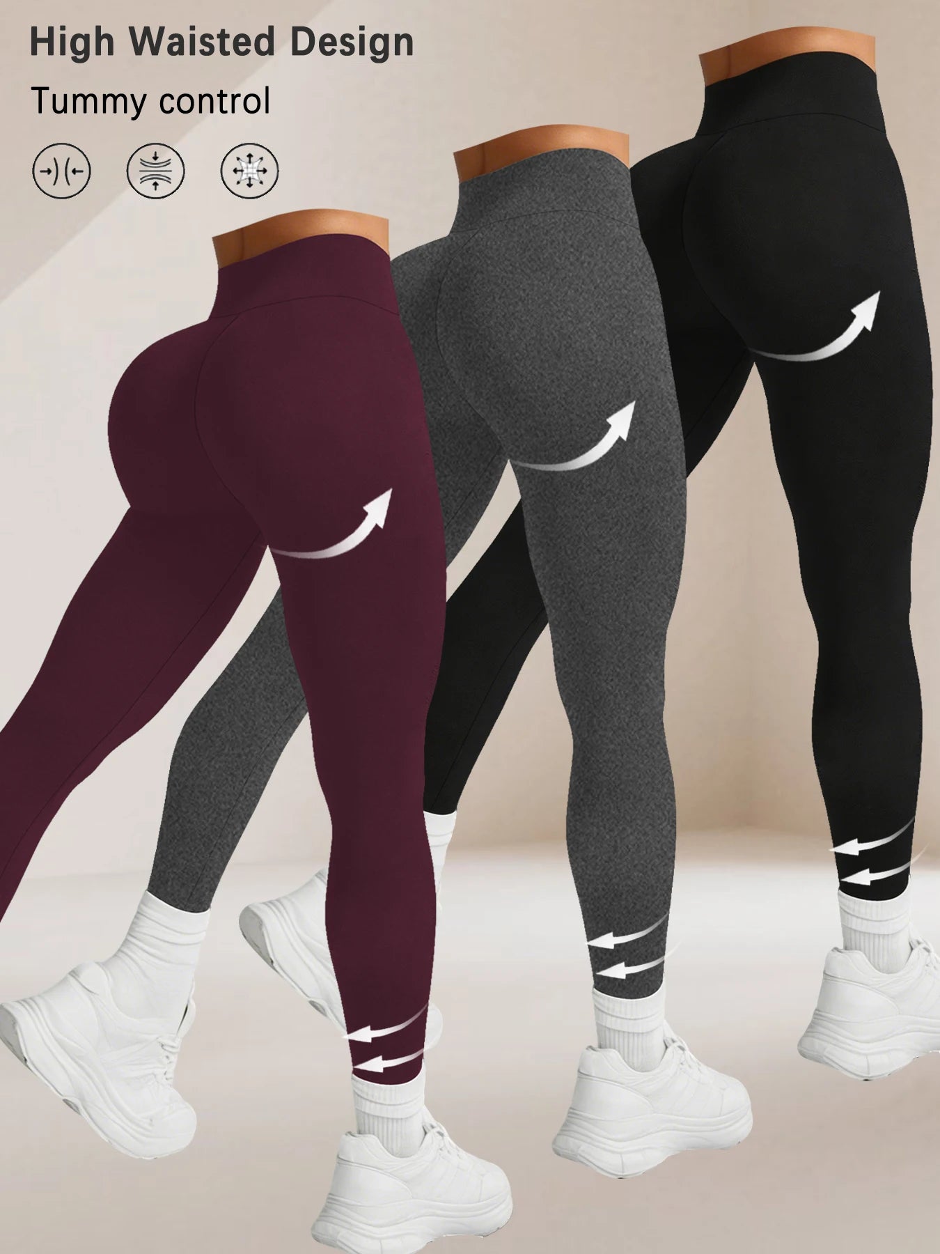 3 Pack High Waisted Women's Leggings with Tummy Control-Super Soft Comfortable Fit for Yoga Running Workout and Daily Activities